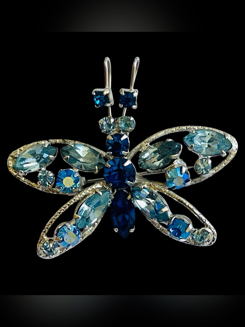 Vintage Signed Regency Blue Rhinestone Butterfly Brooch